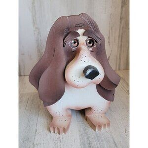 Vintage wooden basset hound dog planter holder Xmas‎ home decor unique